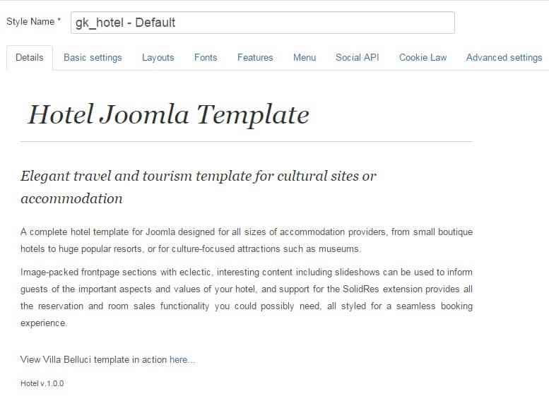 the available options in the hotel joomla template
