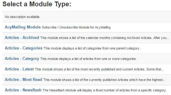 creating a new module in the joomla module manager