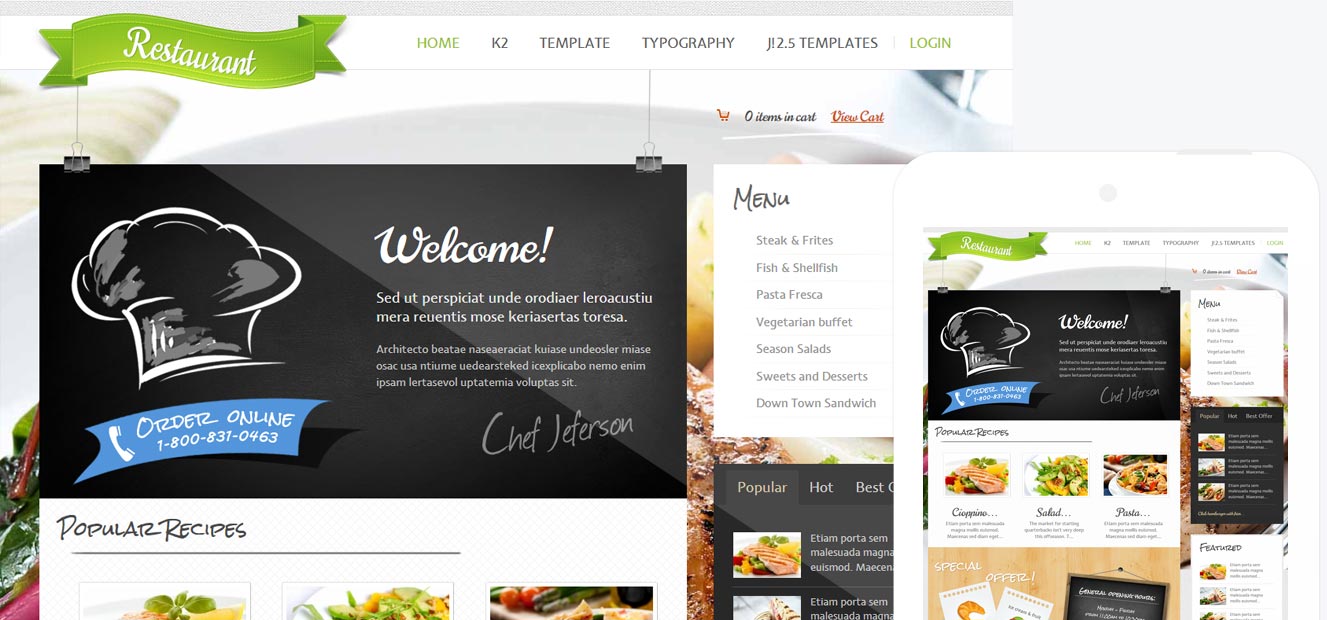 Restaurant - Restaurants, cafés, bars, pizzerias, food Joomla template