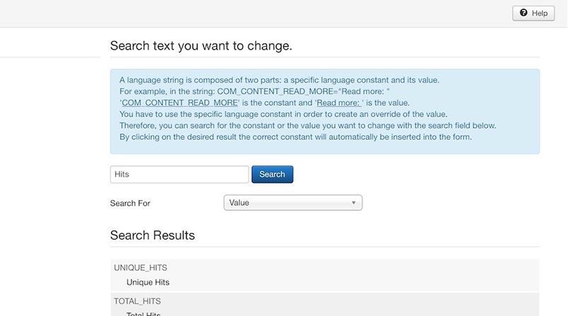 Search language phrase in Joomla