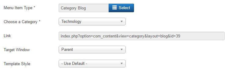 specifying details of a menu item in joomla