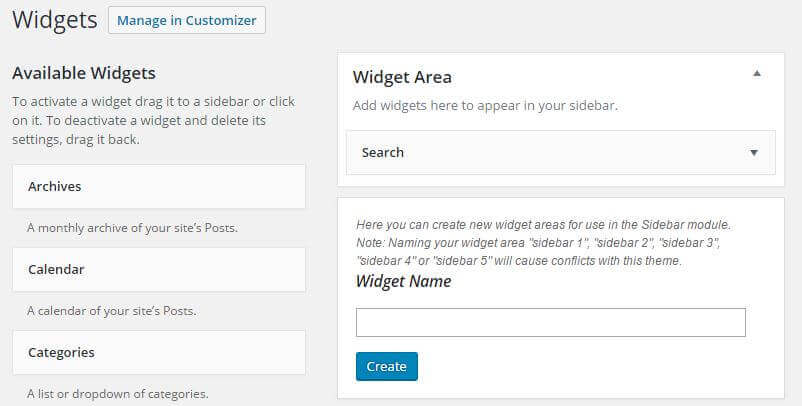 the wordpress widget screen