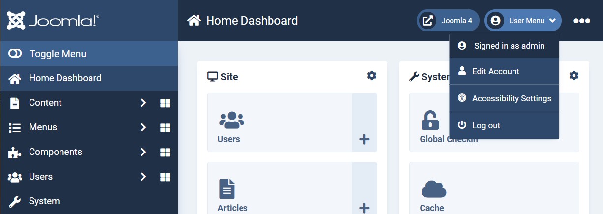 Joomla 4 accessibility support