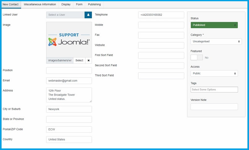 Joomla 4 contact page