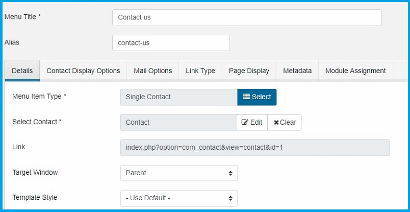 Joomla 4 contact menu