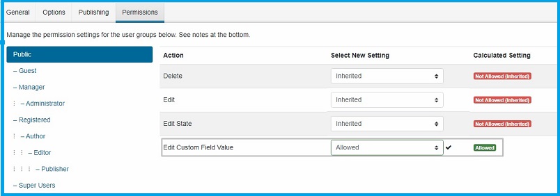 Permission settings 