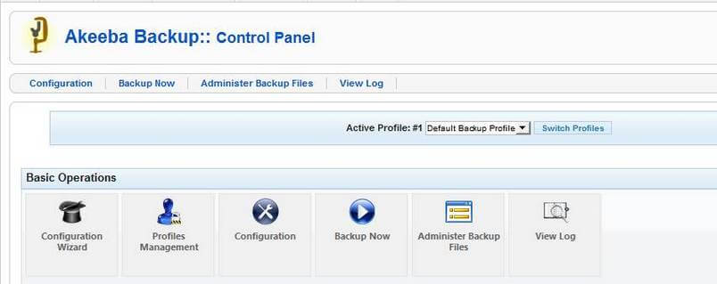 Akeeba backup control panel