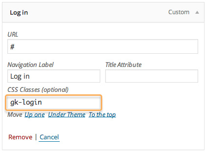 Popup login menu item class