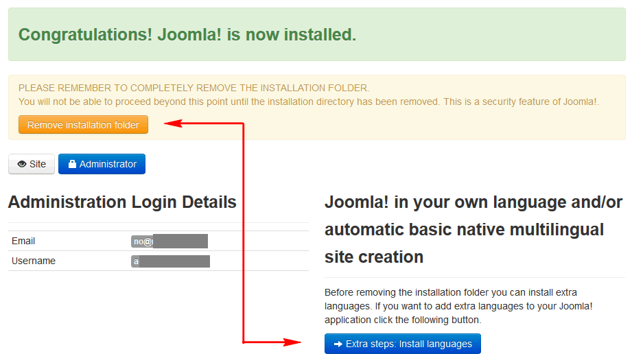 Last step - you can install extra languages here before running website