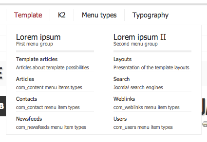 Gavern 3 - Menu example