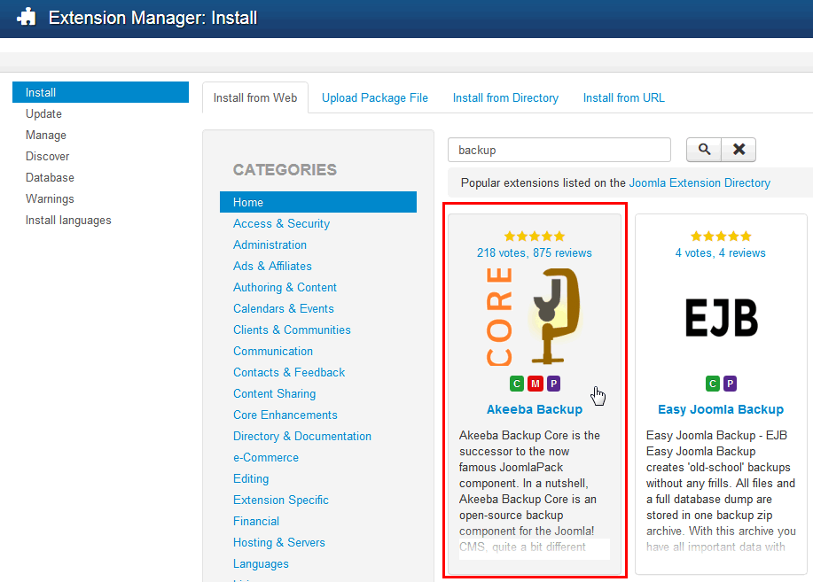 Install from web tab - Joomla! 3.x