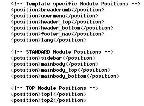 Module positions name inside  templateDetails.xml file