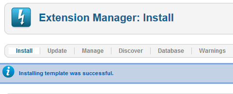 Installing Joomla template was successful