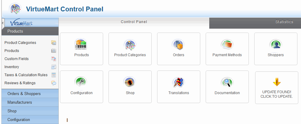 VirtueMart Control Panel