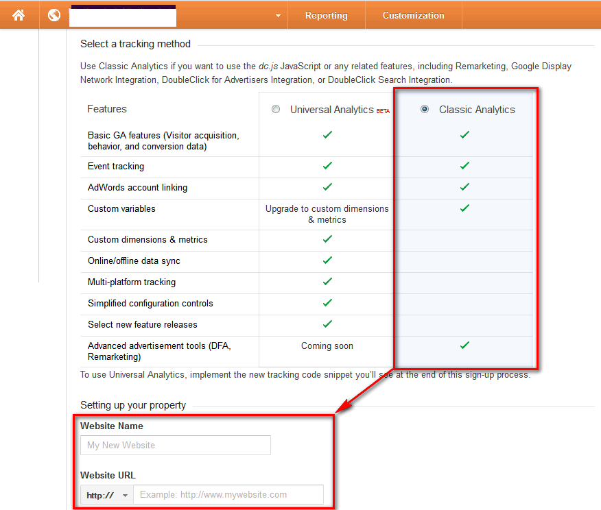 Use Classic Analytics if you want to use GA from Gavick template