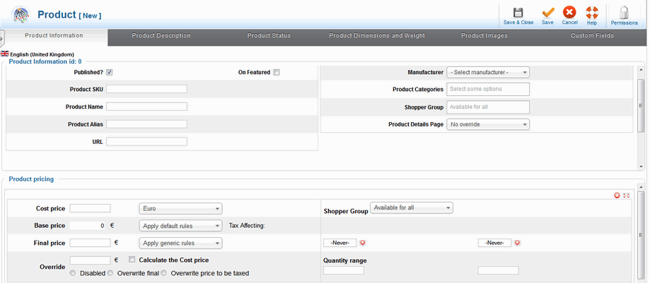 VirtueMart: New product tabs