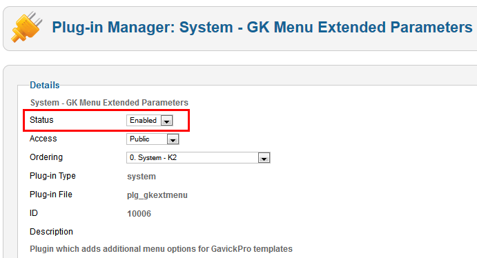 GK Menu Extended plugin - must be enabled