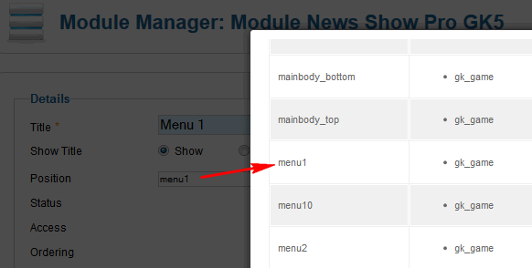 Select menufrom the list of available special positions