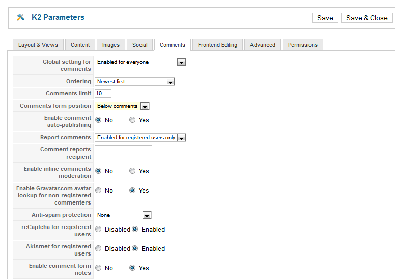 k2 parameters