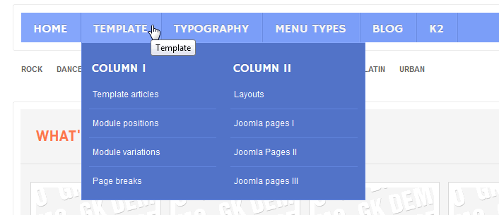 Menu in columns