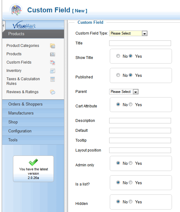 Adding custom fields in VM