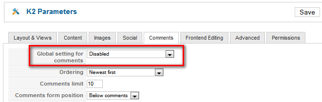 If you want to disable comments in whole website use Parameters-comments
