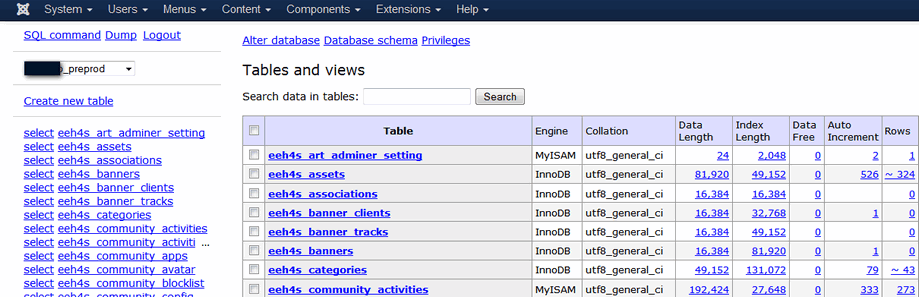 Adminer with a MySQL database (Joomla 3.x)