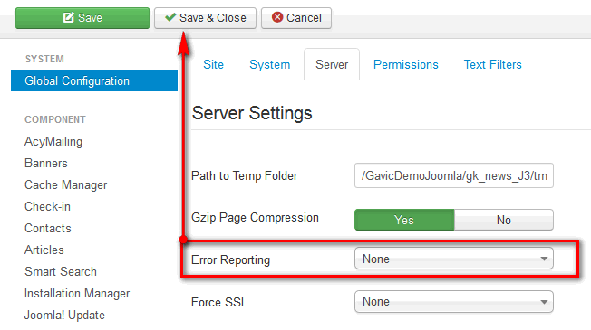 How to disable showing errors in Joomla 3.x