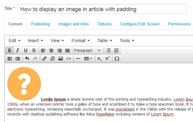 Default view after you will insert image without float and paddings 