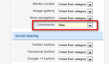 Hiding comments in k2 item