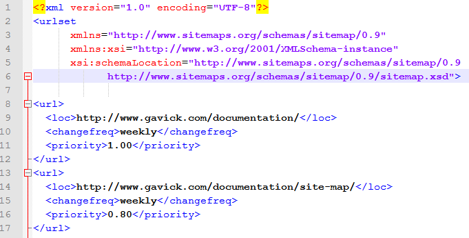 Example XML sitemap
