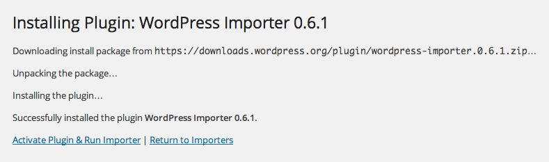 Installation of WordPress importer complete