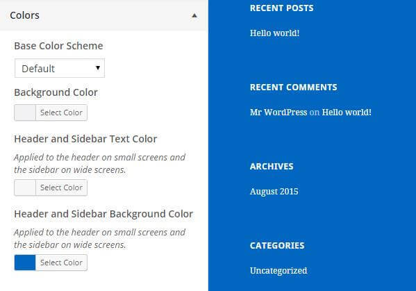 the wordpress theme background changes color instantly when assigned in the customizer color options