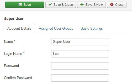 the main edit screen of a joomla profile