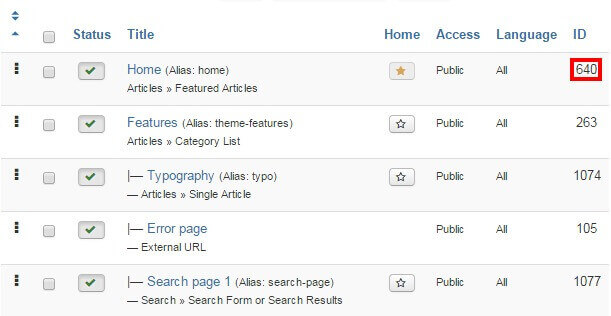 locating your Joomla site frontpage id