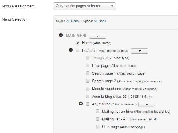 assigning a joomla module to particular menu items