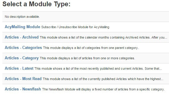 createing a new module in the joomla module manager