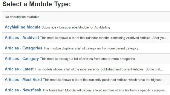 creating a new module in the joomla module manager