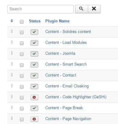 the joomla plugin manager frontpage