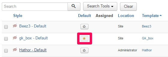 setting the default joomla template