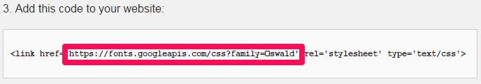 copying the google font url for use in wordpress