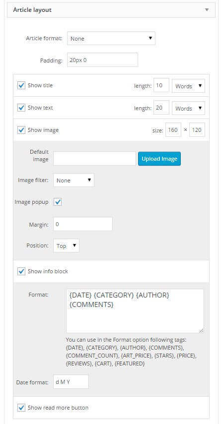 the default element order in the news show pro wordpress plugin