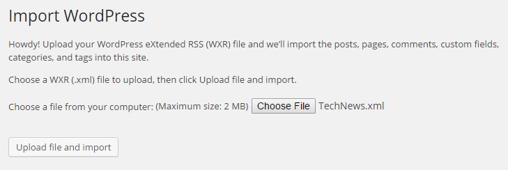 uploading the demo WXR file for the box wordpress theme