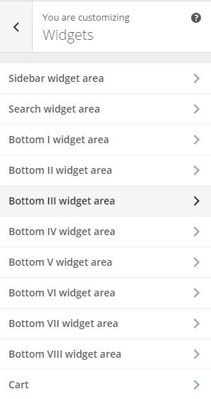 the box theme widget areas viewed in the wordpress customizer