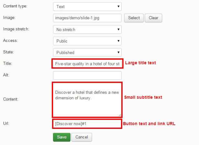 slide settings for the frontpage header slideshow