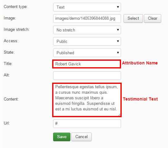 how to configure the testimonial slides