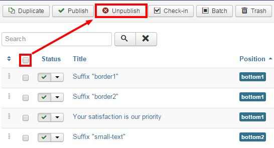 unpublishing modules on the joomla backend