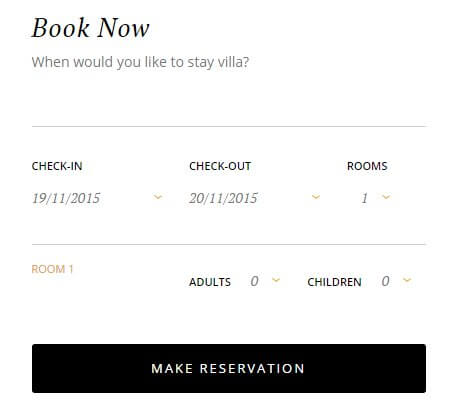 the reservation plugin included with the hotel wordpress theme