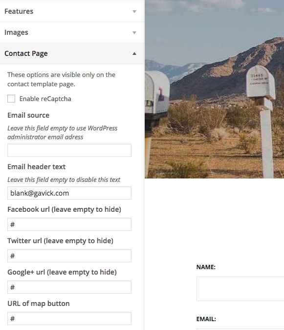 Contact page customize options