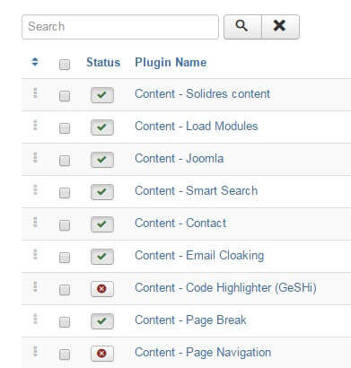 the joomla plugin manager frontpage